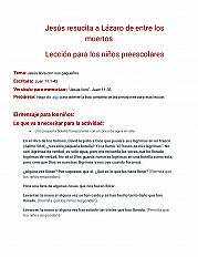 Jesús resucita a Lázaro de entre los muertos lección para los niños preescolares