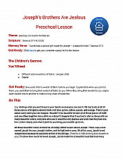 Joseph's Brothers Are Jealous - Preschool Lesson