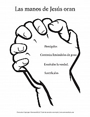 Las manos de Jesús oran - preescolar hoja de actividad